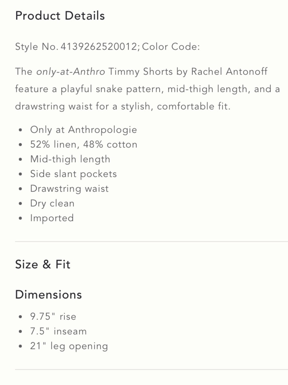 NEW Anthropologie Rachel Antonoff x Timmy Linen Blend Snake Shorts XS - Picture 6 of 6